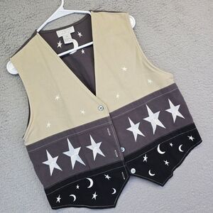 Christopher Banks Vest Men M Stars Moon Celestial Western Indie Gilet Equestrian